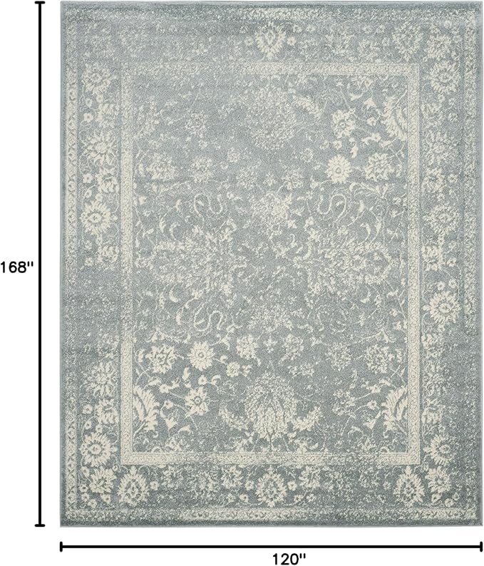 SAFAVIEH Area Rug 10x14 - Adirondack Collection - Large - Slate & Ivory, Distressed Vintage Floral Design, Non-Shedding & Easy to Clean, Ideal for Living Room, Bedroom, Dining Space (ADR109T)