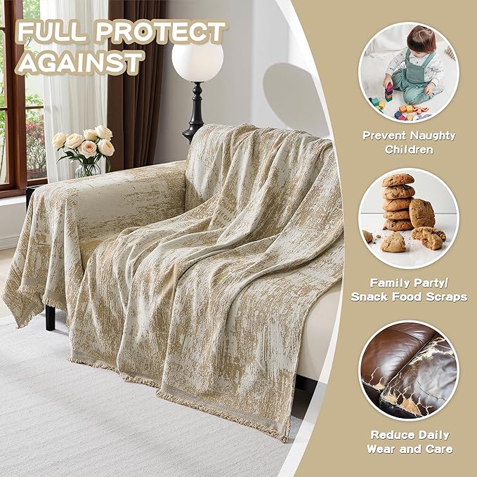MEETSKY Couch Cover for Dogs Washable Small Sofa Cover for Love seat Sofa with Pets Friendly, Chenille Khaki Abstract Geometric Jacquard Sofa Covers Soft Durable Modern Sofa Slipcovers, 71" X102"
