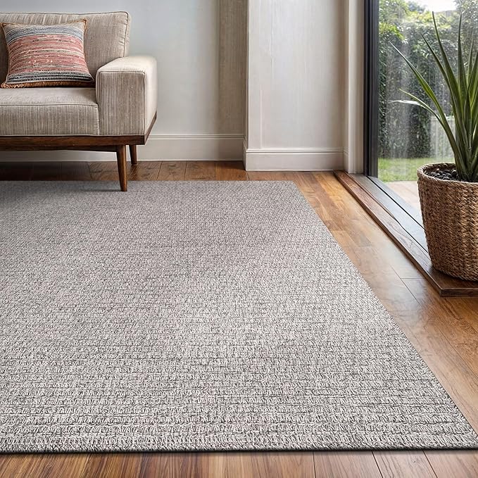 Easy Jute Rug 5x7 Indoor Outdoor Natural Rugs Solid Fiber Rug Woven Area Rug Boho Easy Clean Inside Carpet for Living Room Bedroom Dining Room Hallway or Outdoor Patio Porch (5 X 7 Silver)