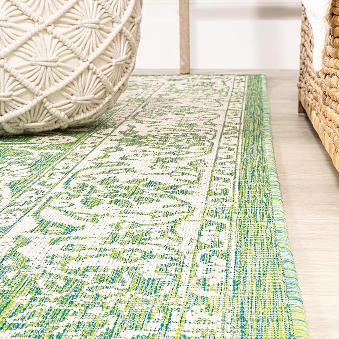 JONATHAN Y Weave Floral Indoor Outdoor Area Rug 9X12 Cream/Green, Tela Bohemian Textured for Backyard, Patio, Porch, Easy-Cleaning, High Traffic, Pet-Friendly, Non-Shedding (SMB100F-9)
