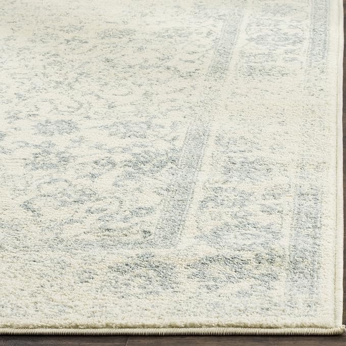 SAFAVIEH Adirondack Collection Area Rug - 6' Square, Ivory & Slate, Distressed Vintage Floral Design, Non-Shedding & Easy to Clean, Ideal for Living Room, Bedroom, Dining Space (ADR109S)