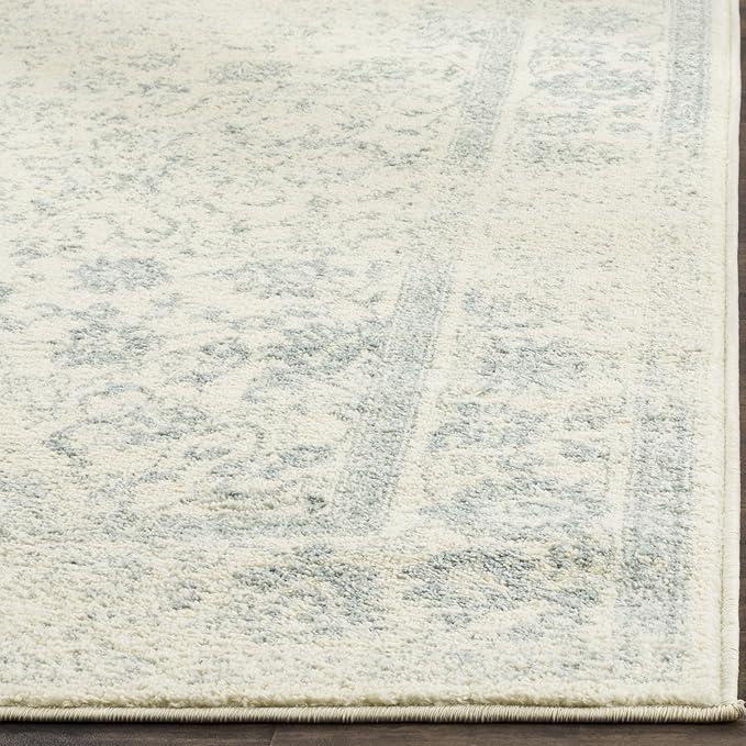 SAFAVIEH Adirondack Collection Area Rug - 6' Round, Ivory & Slate, Distressed Vintage Floral Design, Non-Shedding & Easy to Clean, Ideal for Living Room, Bedroom, Dining Space (ADR109S)