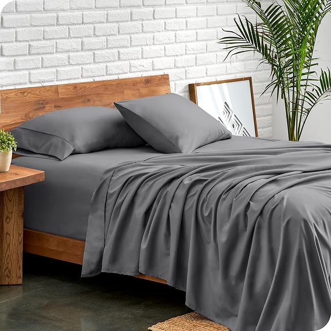Bare Home Split Queen Sheet Set - 1800 Ultra-Soft Microfiber - Double Brushed - Deep Pockets - Easy Fit - 5 Piece Set - Bedding Sheets & Pillowcases (Split Queen, Grey)
