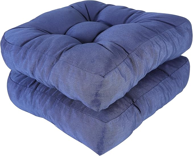 RACE LEAF 17" x 17" Patio Chair Cushions Navy - Outdoor/Indoor Tufted Memory Foam Chair Pads Set of 2, Water-Resistant Olefin Chair Seat Cushion Non-Slip Backing