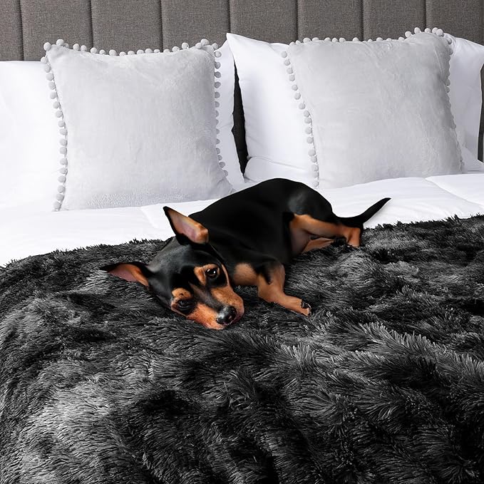 PetAmi Waterproof Dog Blanket for Medium Large Dogs, Calming Fleece Cat Blanket, Couch Protector Washable Sherpa Faux Fur Pet Throw for Puppy, Soft Reversible Leakproof 40x60 Tie-Dye Black