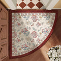 jinchan Elora Floral Corner Rug for Entryway Washable Rug Vintage Romance Christmas Design Non Slip Quarter Circle Lightweight Low-Pile Throw Carpet for Playroom Nook Nursery, 4ft Radius, Red/Beige
