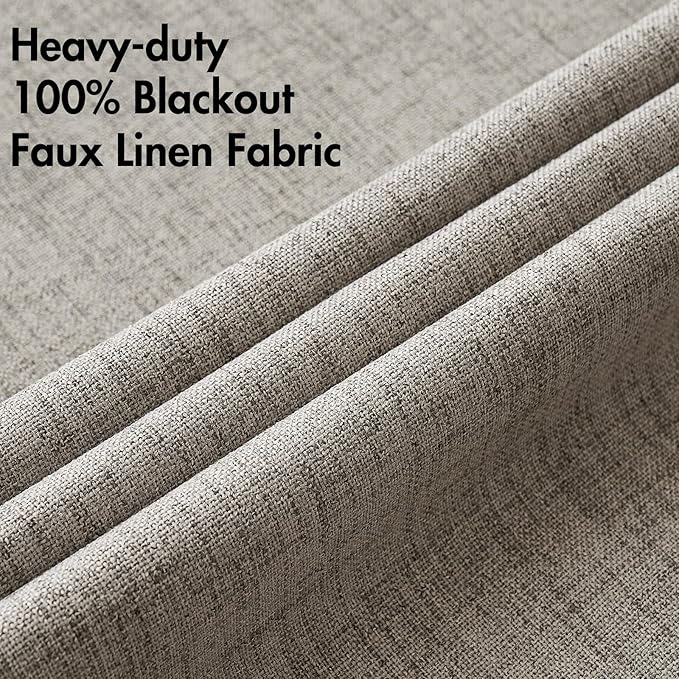 MIULEE Linen Texture Curtains for Bedroom Solid 100% Blackout Thermal Insulated Linen Curtains Grommet Room Darkening Drapes for Living Room Nursery 52x63 Inch (2 Panels)
