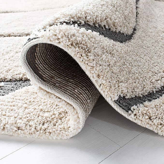 SAFAVIEH Florida Shag Collection Runner Rug - 2'3" x 11', Cream & Grey, Non-Shedding & Easy Care, 1.2-inch Thick Ideal for High Traffic Areas in Living Room, Bedroom (SG471-1180)