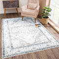 Bloom Rugs Washable Non-Slip 6' x 9' Rug - Brown/Beige/Charcoal Traditional Area Rug for Living Room, Bedroom, Dining Room, and Kitchen - Exact Size: 6' x 9'