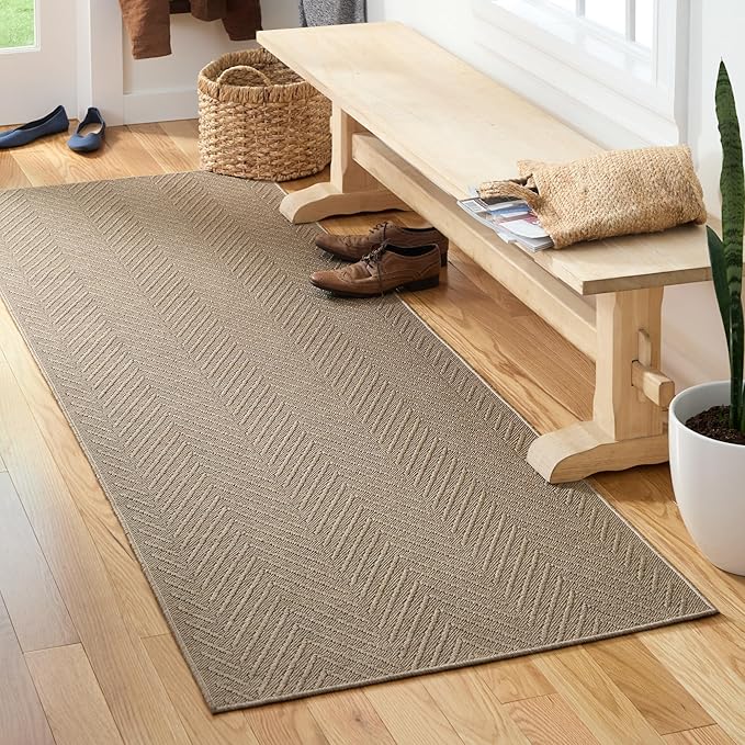 TOWN & COUNTRY BASICS Pax Herringbone Textured Solid Everwash® Washable Runner Area Rug, Low Pile, Non-Slip Backing, Easy Clean Pet & Family Friendly Rug, Brown, 2'5"x10'2"
