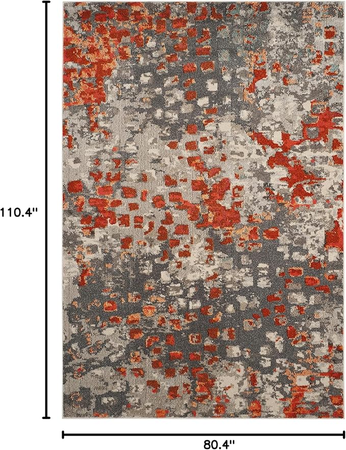 SAFAVIEH Monaco Collection Area Rug - 6'7" x 9'2", Grey & Orange, Boho Chic Abstract Watercolor Design, Non-Shedding & Easy Care, Ideal for High Traffic Areas in Living Room, Bedroom (MNC225H)