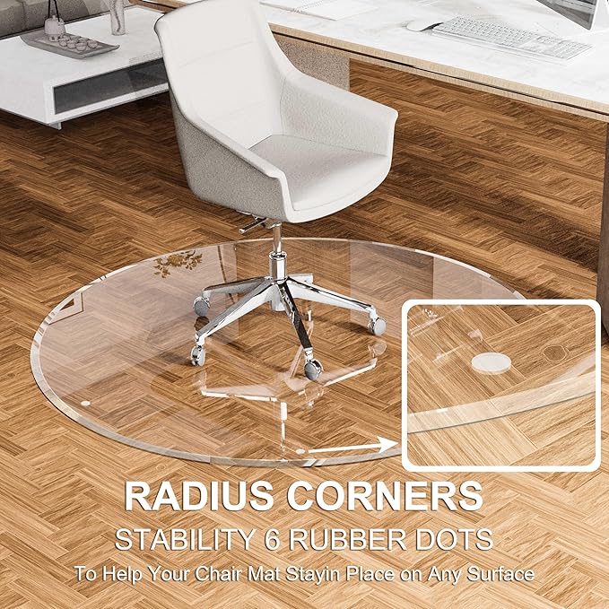 Beveled Edge 48" Round Chair Mat for Carpet or Hardwood Floor Crystal Clear, 48" x 48" for a Smooth Glide and Easy Roll On/Off, Heavy Duty and Non-Slip Floor Ultimate Clear Chair Mat