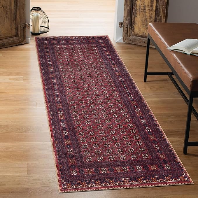 Keen Home Design 2x12 Rug - Machine Washable Runner with Non-Slip Backing, Ideal for Hallway, Entryway, Kitchen, Laundry Room - Vintage, Easy Clean, Durable, Low Pile Rug - (2'6" x 12')