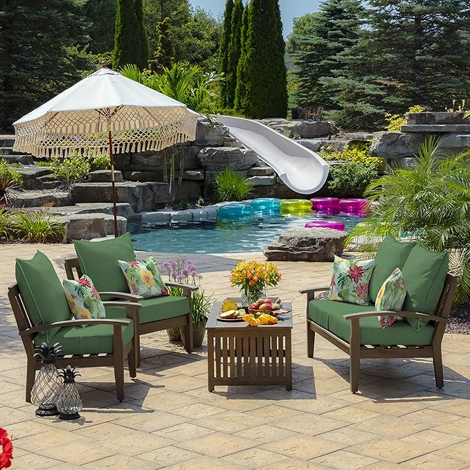 Arden Outdoor Deep Seat Cushion Set, 24 in x 24 in, Weather-Proof, Rain-Proof, Fade Resistant Patio Cushion for Chair, Sofa, and Couch Bright Moss Green Leala