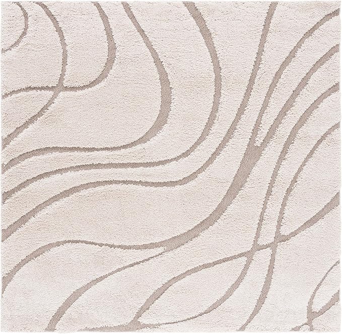 SAFAVIEH Florida Shag Collection Area Rug - 10' Square, Cream & Beige, Non-Shedding & Easy Care, 1.2-inch Thick Ideal for High Traffic Areas in Living Room, Bedroom (SG471-1113)