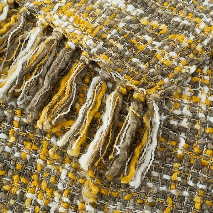 Multi-Color Gold Cable Knitted Throw Blanket for Couch,60"X80" Boho Style Textured Blankets for Home Decor,Super Soft Warm Cozy Chunky Knit Blanket with Decorative Tassels for Bed and Sofa