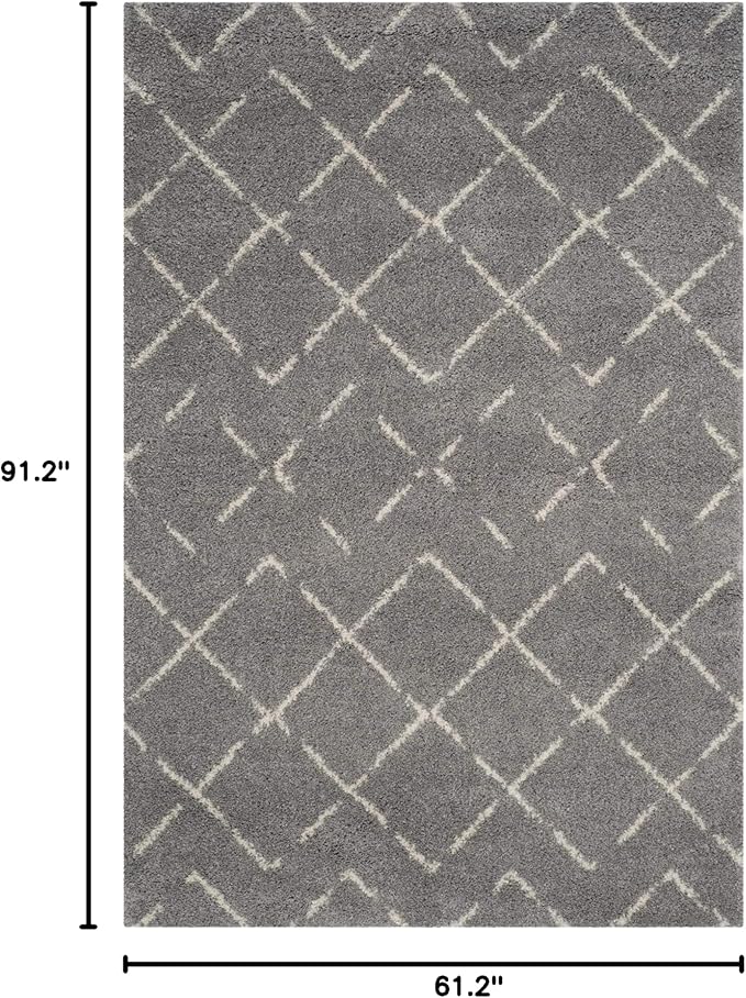 SAFAVIEH Arizona Shag Collection Area Rug - 5'1" x 7'6", Grey & Ivory, Moroccan Design, Non-Shedding & Easy to Clean, Ideal for Living Room, Bedroom, Dining Space (ASG743D)