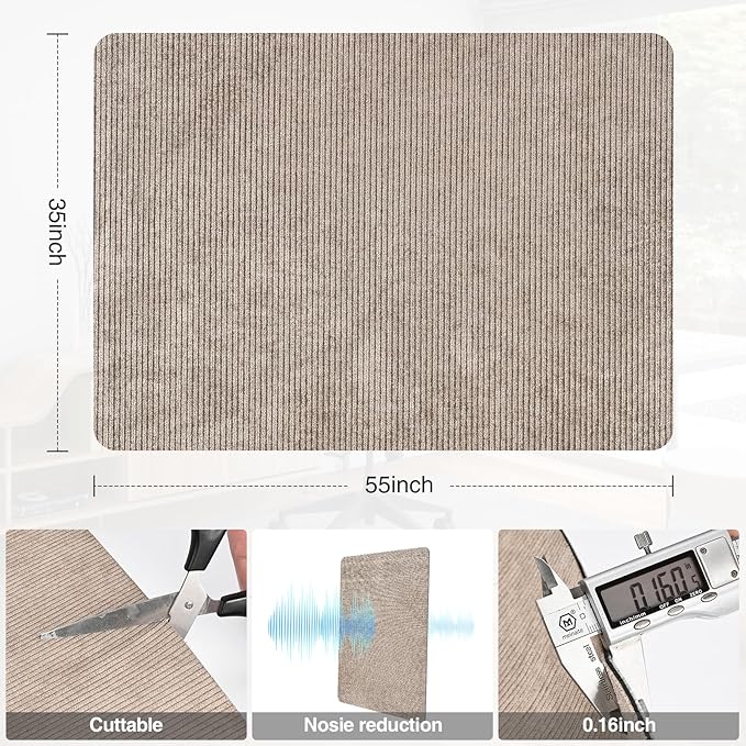 Placoot Desk Chair Mat for Hardwood Floor Corduroy Surface 1/6" Thick 55"x35" Chair Mat for Rolling Chairs-100% Large Anti-Slip Backing Under Desk Low-Pile Office Rug Floor Mat for Office/Home
