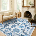 Fame Living Navy Blue Oushak Rug, Modern, Vintage, Turkish, Eclectic, Floral, Pastel, Washable, Area Rugs for Living Room, Dining, Bedroom, Nursery, Girls, Boys, 5'9"x8'9"