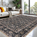 KUTA Vintage 8x10 Area Rugs for Living Room, Washable Large Rug for Bedroom 8ft x 10ft Non-Slip, Brown Ultra Thin Soft Printed Traditional Floral Distressed Dining Room Low-Pile Carpet