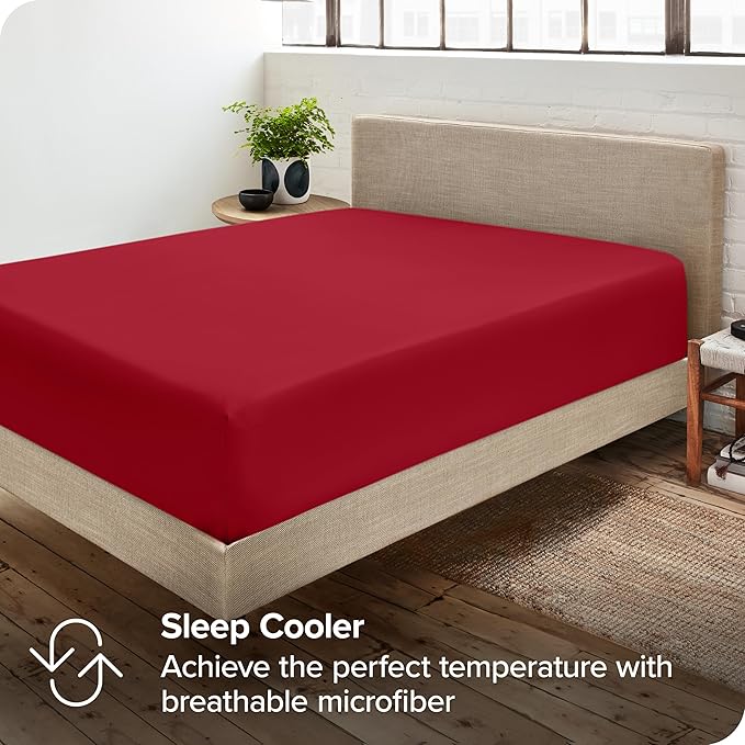 Bare Home 2 King Fitted Premium Bed Sheets (2-Pack) - Ultra-Soft, Hypoallergenic, 15" Deep Pocket, 78" x 80" (King - 2 Pack, Red)