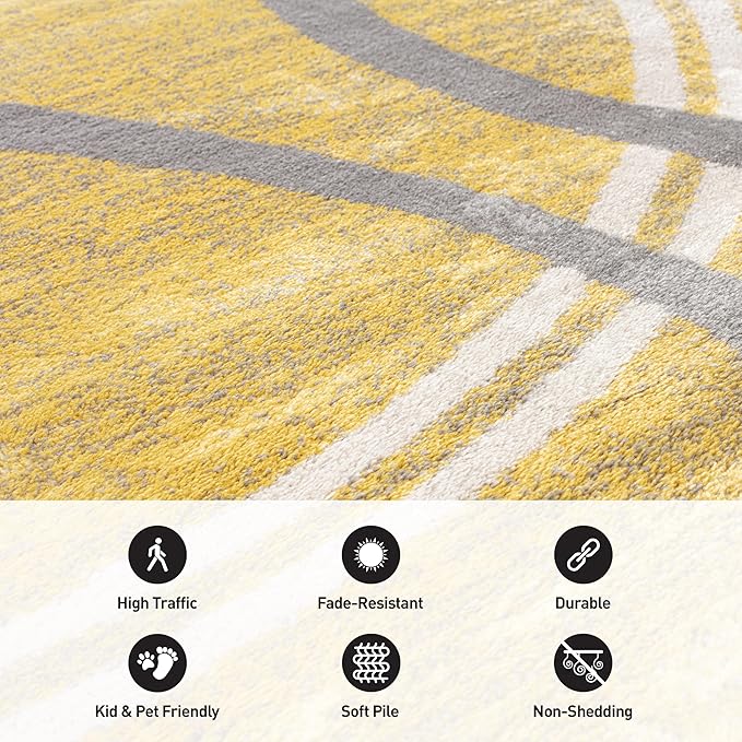 Rugshop Wavy Circles Design Area Rug, Fade-Resistant Carpet for Living Room, Dining Room, or Bedroom,Grand Room,Open Spaces Yellow, 10' x 14'