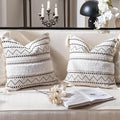 BlissBlush Decorative Throw Pillow Cover 20x20 Combo Set of 2 Square Boho Black Neutral Accent Pillowcase Tassels Farmhouse Cushion for Couch Sofa Bedroom Living Room Home Décor Cover ONLY