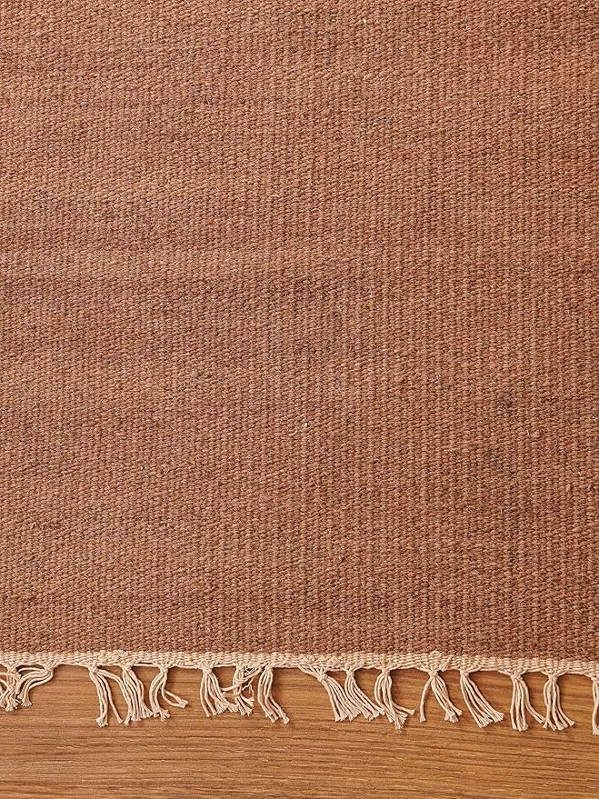 Rugsotic Carpets Hand Woven Flat Weave Kilim Wool ECO-Friendly Area Rugs - 3'x5', Rectangle Shape, Light Brown Color, Solid Plain Design, Low Pile Handmade Rugs for Living Room (D00111)