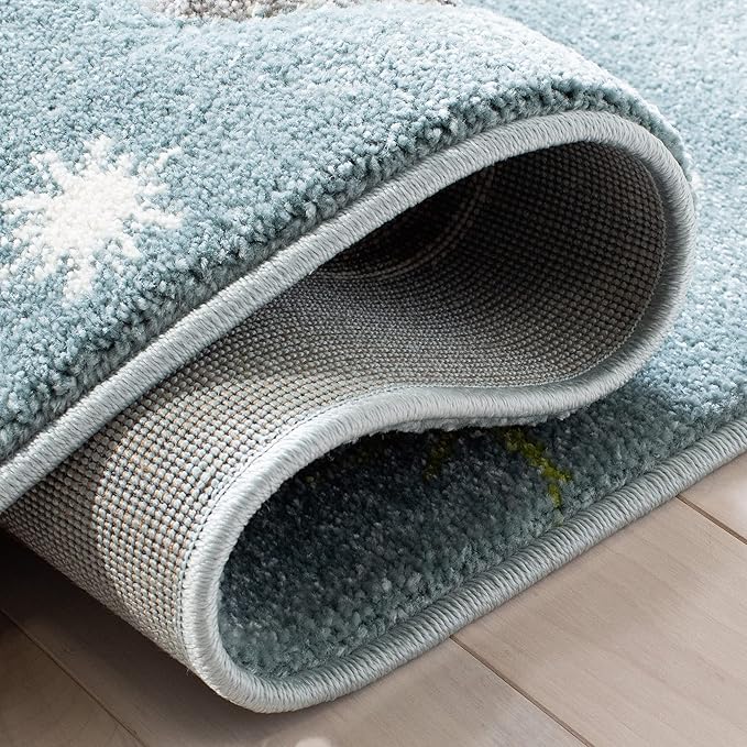 SAFAVIEH Carousel Kids Collection Runner Rug - 2' x 8', Teal & Ivory, Non-Shedding & Easy Care, Ideal for High Traffic Areas for Boys & Girls in Playroom, Nursery, Bedroom (CRK103J)