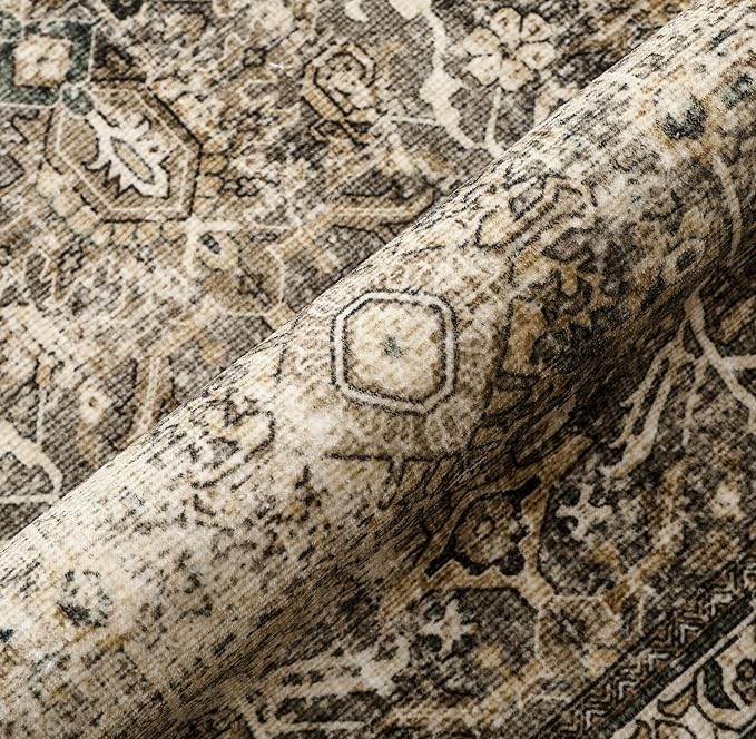Brown Runner Rug 3x7 Vintage Area Carpet Hallway Long Indoor Kitchen Washable Living Room Low Pile Traditional Distressed Retro Accent Throw Rug Non Slip Laundry Bathroom Office Dining Room
