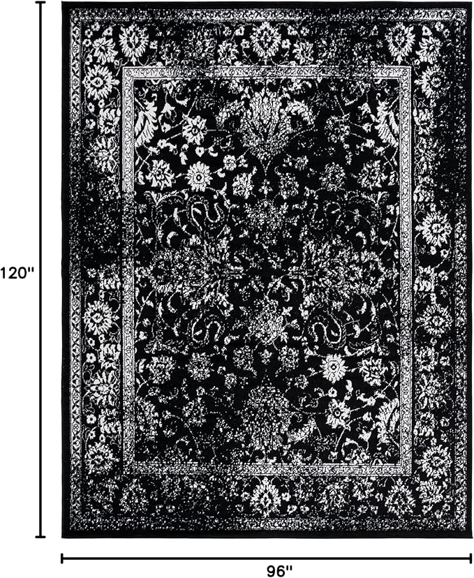 SAFAVIEH Area Rug 8x10 - Adirondack Collection - Large - Black & Ivory, Distressed Vintage Floral Design, Non-Shedding & Easy to Clean, Ideal for Living Room, Bedroom, Dining Space (ADR109Z)