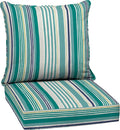 Arden Outdoor Deep Seat Cushion Set, 24 in x 24 in, Weather-Proof, Rain-Proof, Fade Resistant Patio Cushion for Chair, Sofa, and Couch Teal Cobalt Stripe