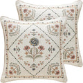 ISAENNE Design Square Floral Linen Throw Pillow Covers 18"x18" Pack of 2, Yellow Pink Flower Pattern Cushion Covers Decor Pillowcases for Bed,Living Room,Outdoor,Car