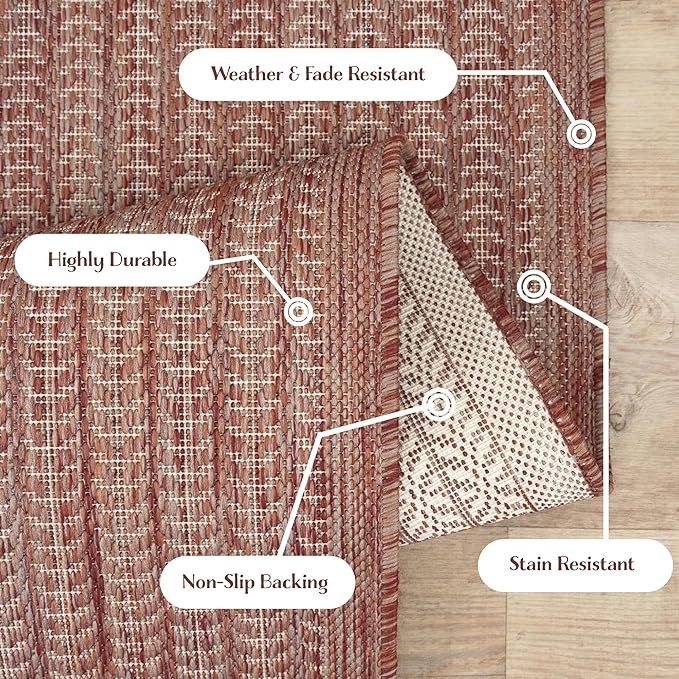 Adiva Rugs Outdoor Indoor Area Rug, Weather Resistant, Easy to Clean, Stain Resistant Floor Mat for Dining Room, Backyard, Deck, Patio (Copper Weiss, 5' x 7')