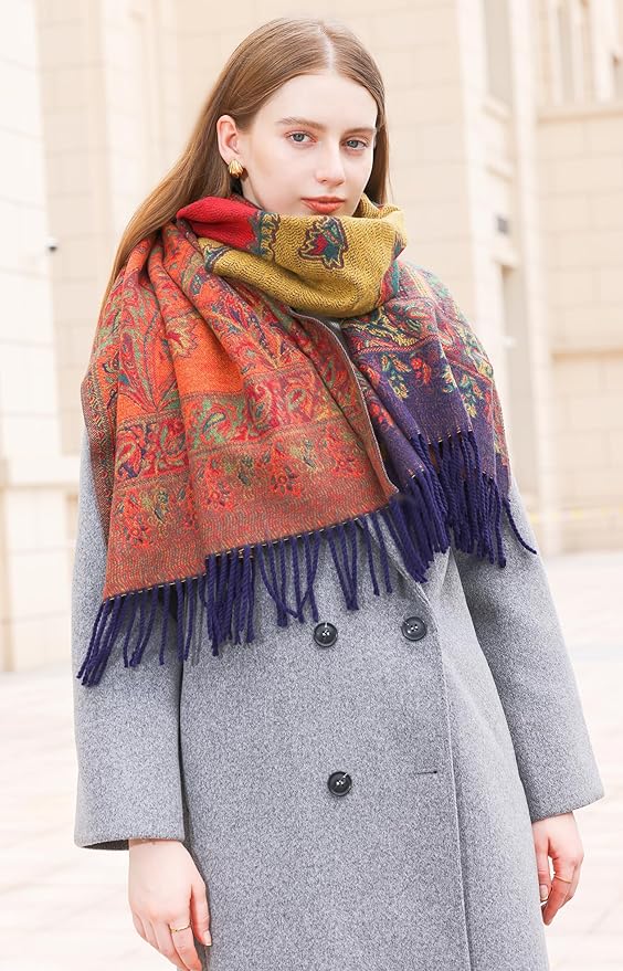 Wander Agio Warm Fashion Scarf Long Shawl Large Blanket Winter Wraps Scarves for Women Cashmere Jacquard Vintage Paisley
