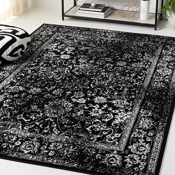 SAFAVIEH Area Rug 8x10 - Adirondack Collection - Large - Black & Ivory, Distressed Vintage Floral Design, Non-Shedding & Easy to Clean, Ideal for Living Room, Bedroom, Dining Space (ADR109Z)