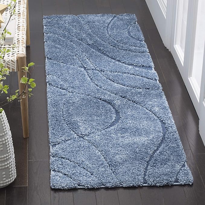 SAFAVIEH Florida Shag Collection Accent Rug - 2'3" x 4', Light Blue & Blue, Non-Shedding & Easy Care, 1.2-inch Thick Ideal for High Traffic Areas in Entryway, Living Room, Bedroom (SG471-6065)