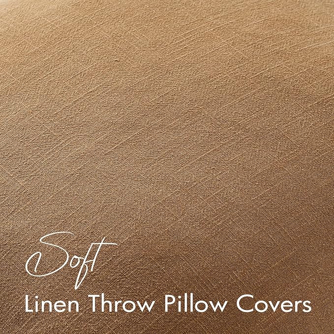 EMEMA Decorative Linen Throw Pillow Covers 24x24 Inch Brown Boho Farmhouse Neutral Couch Throw Pillows for Bed Pack of 2 Accent Pillowcase Modern Sofa Cushion Livingroom Home