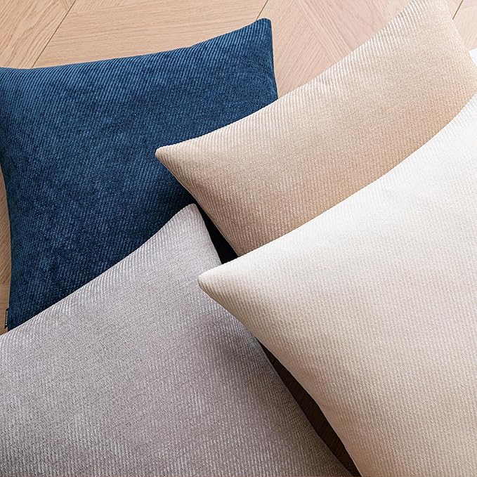 a moment Pack of 2 Decorative Chenille Throw Pillow Covers with Twill Cushion Covers for Sofa Living Room Couch Bed 22x22 Inch Grey