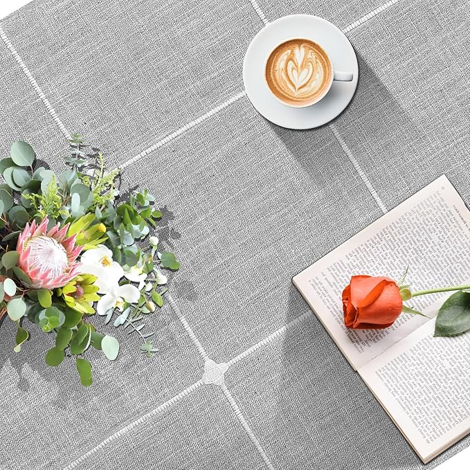Coffee Table Cloth, Coffee Table Cover with Pockets and Tassel, Grey Grid for Living Room Small Rectangle Tablecloths Washer Dryer Fridge Top Dust Cover,Easy Care Machine Washable