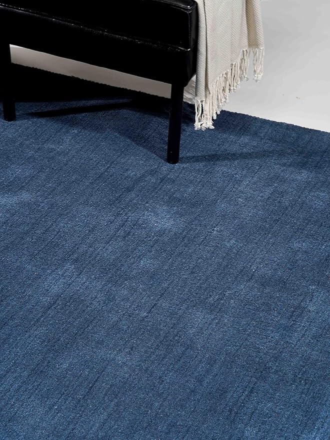 Rugsotic Carpets Hand Knotted Gabbeh Wool 10'x13' Area Rug Solid Blue L00111