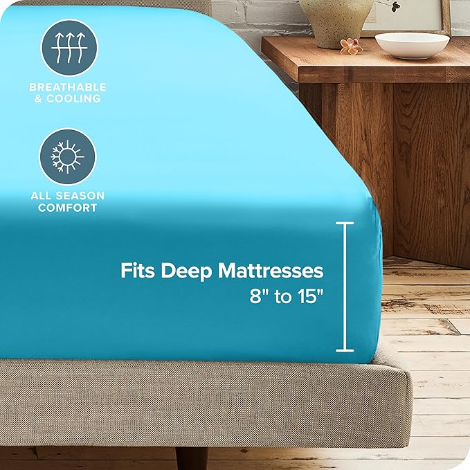 Bare Home 2-Pack Fitted Bottom Sheets Split King - Premium 1800 Ultra-Soft Microfiber - Deep Pocket - 4 Twin XL Fitted Sheets (Split King, Aqua)