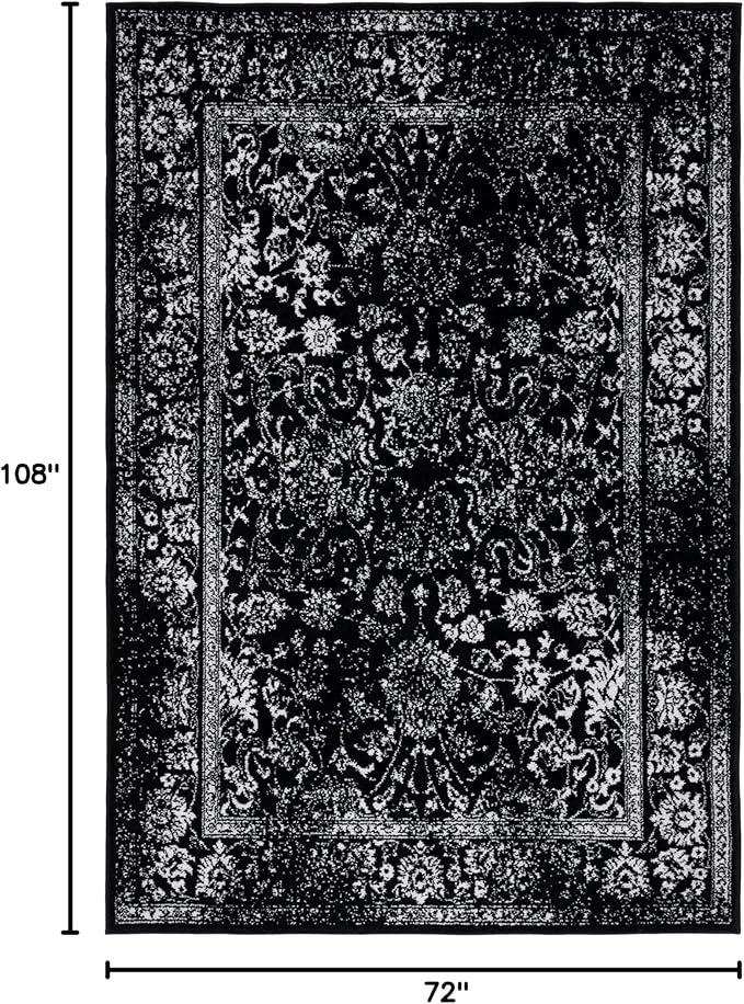 SAFAVIEH Area Rug 6x9 - Adirondack Collection - Black & Ivory, Distressed Vintage Floral Design, Non-Shedding & Easy to Clean, Ideal for Living Room, Bedroom, Dining Space (ADR109Z)