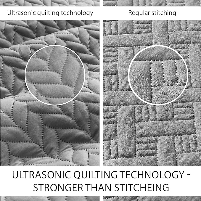 IR Imperial Rooms Queen Quilt Bedding Set Size (90" x 96") + 2 Pillow Shams (20" x 26"+ 2") - 3 Pcs All Season Lightweight Reversible Microfiber Coverlet Embossed Quilt Bedspread (Grey)
