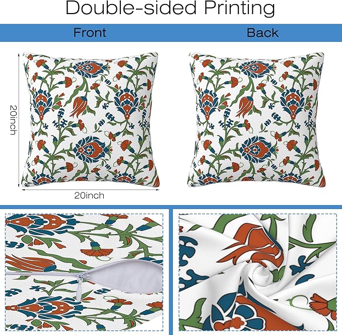 Throw Pillow Cover Case Vintage Floral Pillow Covers 20x20 Inch Set of 2,Soft Decorative Throw Pillow Case for Living Room Bedroom Sofa Couch Cushion Covers