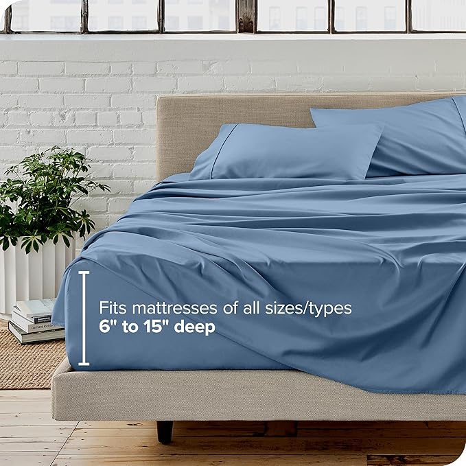 Bare Home Short Queen Sheet Set - 1800 Ultra-Soft Microfiber - Double Brushed - Deep Pockets - Easy Fit - 4 Piece Set - Bed Sheets (Short Queen, Coronet Blue)