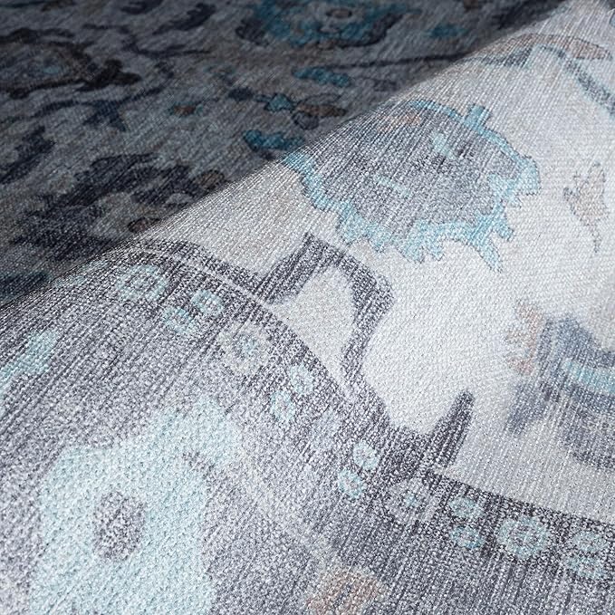 Fame Rugs Gray Modern Oushak Rug 2'6"x7', Washable Vintage Turkish Colorful Oriental Antique Inspired Foldable Small Runner Rugs, Luxury Living Room Bedroom (384GB, 2'6" x 7')