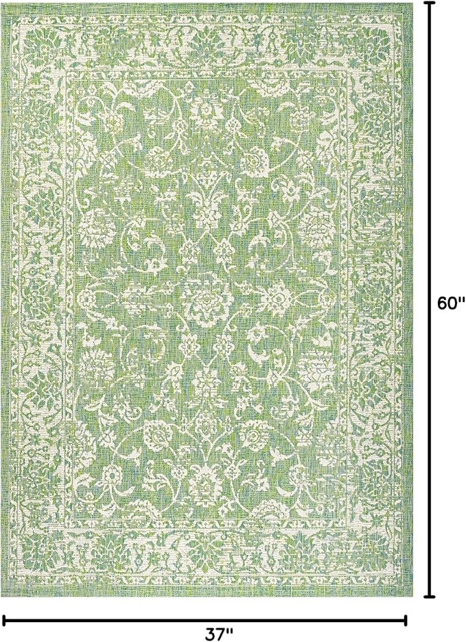 JONATHAN Y Weave Floral Indoor Outdoor Area Rug 3X5 Cream/Green, Tela Bohemian Textured for Backyard, Patio, Porch, Easy-Cleaning, High Traffic, Pet-Friendly, Non-Shedding (SMB100F-3)