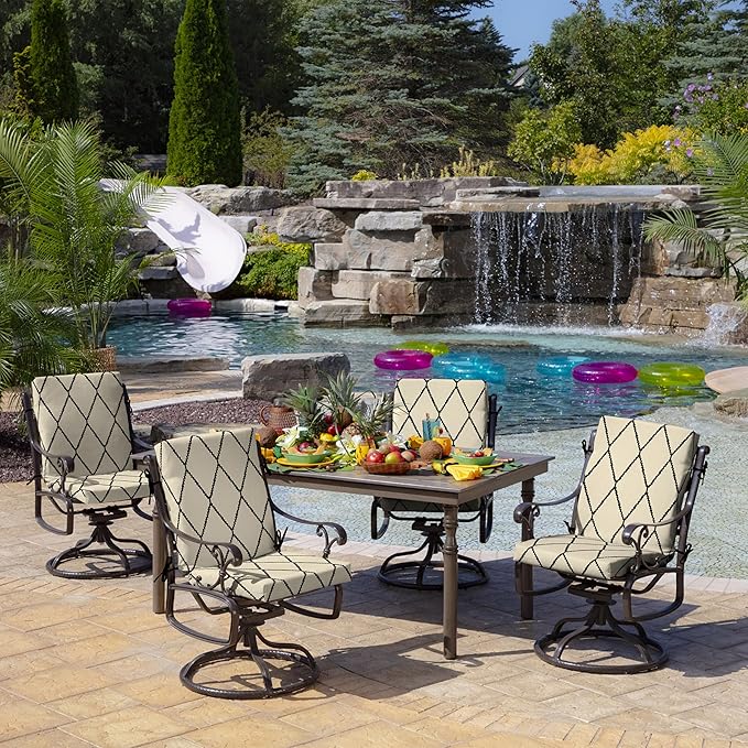 Arden Outdoor Dining Chair Cushion, 20 in x 20 in, Weather-Proof, Rain-Proof, Fade Resistant Patio Cushion for Patio, Dining, or Rocking Chairs Tan Diamond Trellis