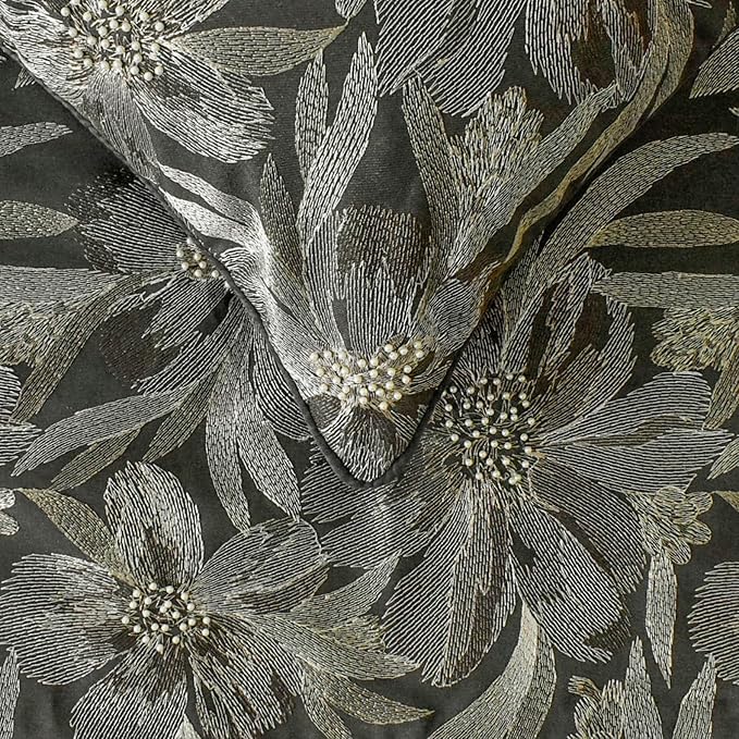 The HomeCentric King/Queen/Twin Grey Decorative Bed Runner Full 68"x18" Bed Runner Without Pillow Cover, Embroidery, Floral, Pearl Bed Scarf on Jacquard Fabric - Liana